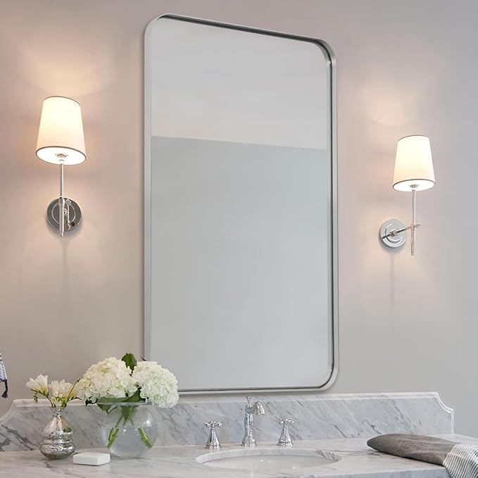 ANDY STAR Brushed Nickel Bathroom Mirror, 24”x40” Rounded Corner Rectangle - Image 2