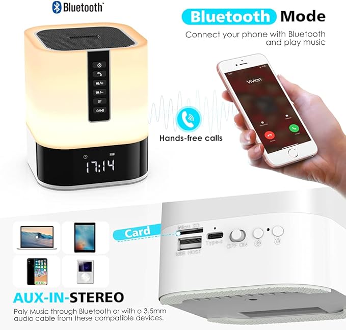 Hetyre Night Light Bluetooth Speaker, 5 in 1 Touch Control Bedside Lamp - Image 3