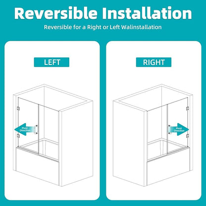 Pivot Swing Bathtub Door, Adjustable Width 60" W x 59" H Semi-Frameless Shower - Image 6