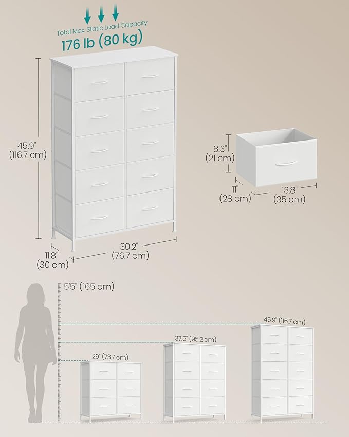 SONGMICS Dresser for Bedroom, Chest of Drawers, 10 Non-Woven Fabric Drawers - Image 2