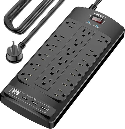 18 Outlets Surge Protector Power Strip by POWSAV