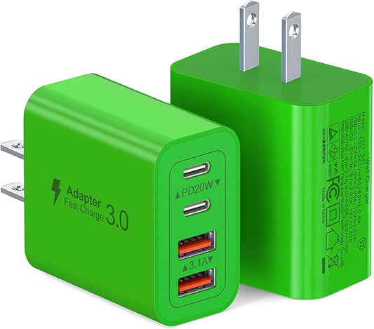 2 Pack USB C Charger, 40W Fast Charge Cube, 4-Port QC+PD Wall Plug, Galaxy S24 by Dulums