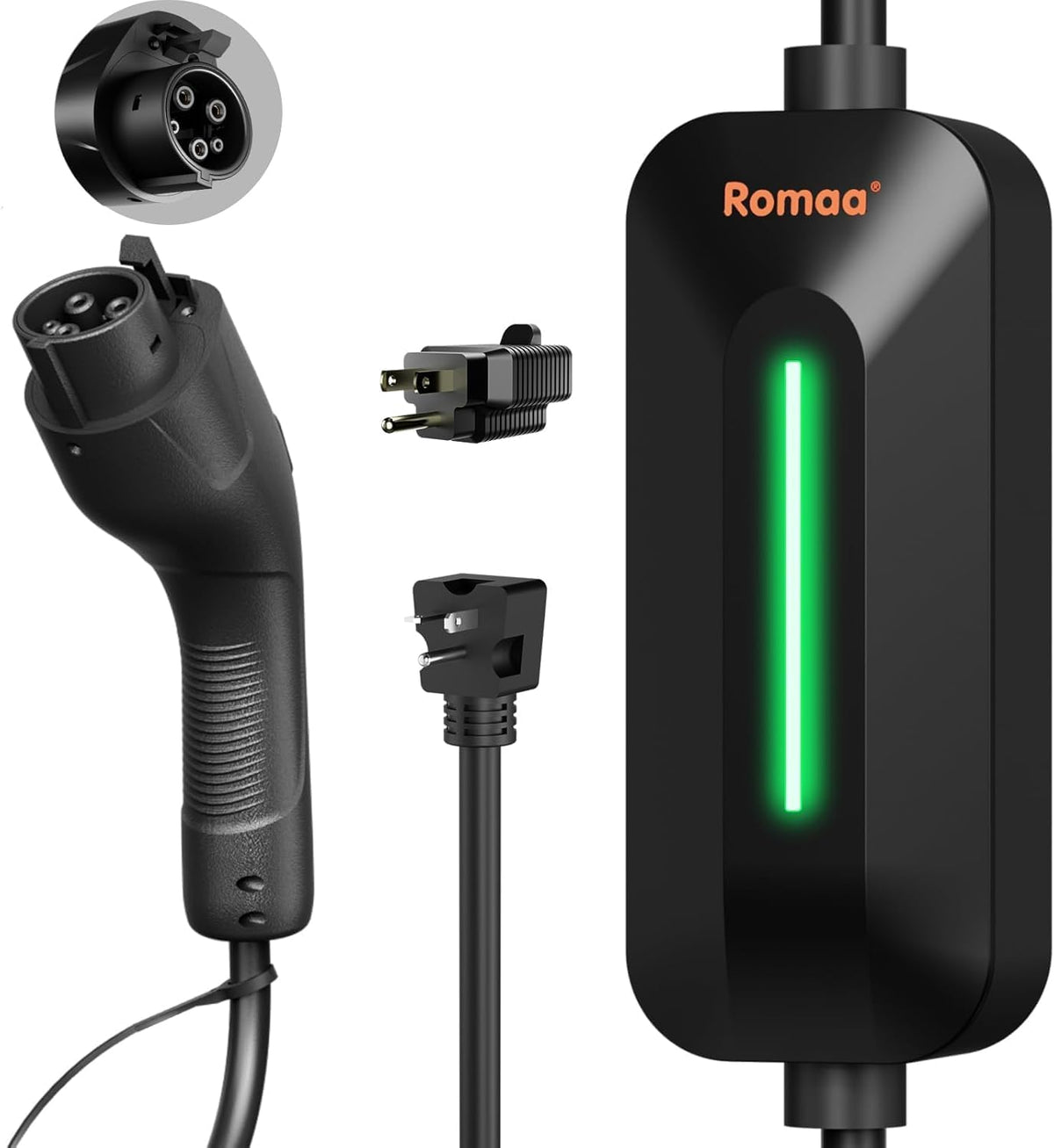 Romaa 16A Portable EV Charger Level 1, J1772 Charger, NEMA 6-20 Plug