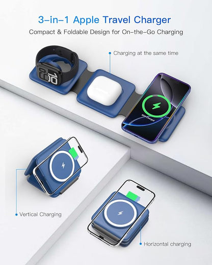 Iseyyox Charging Station for Apple Devices - 3 in 1 Magnetic Foldable Wireless - Image 3