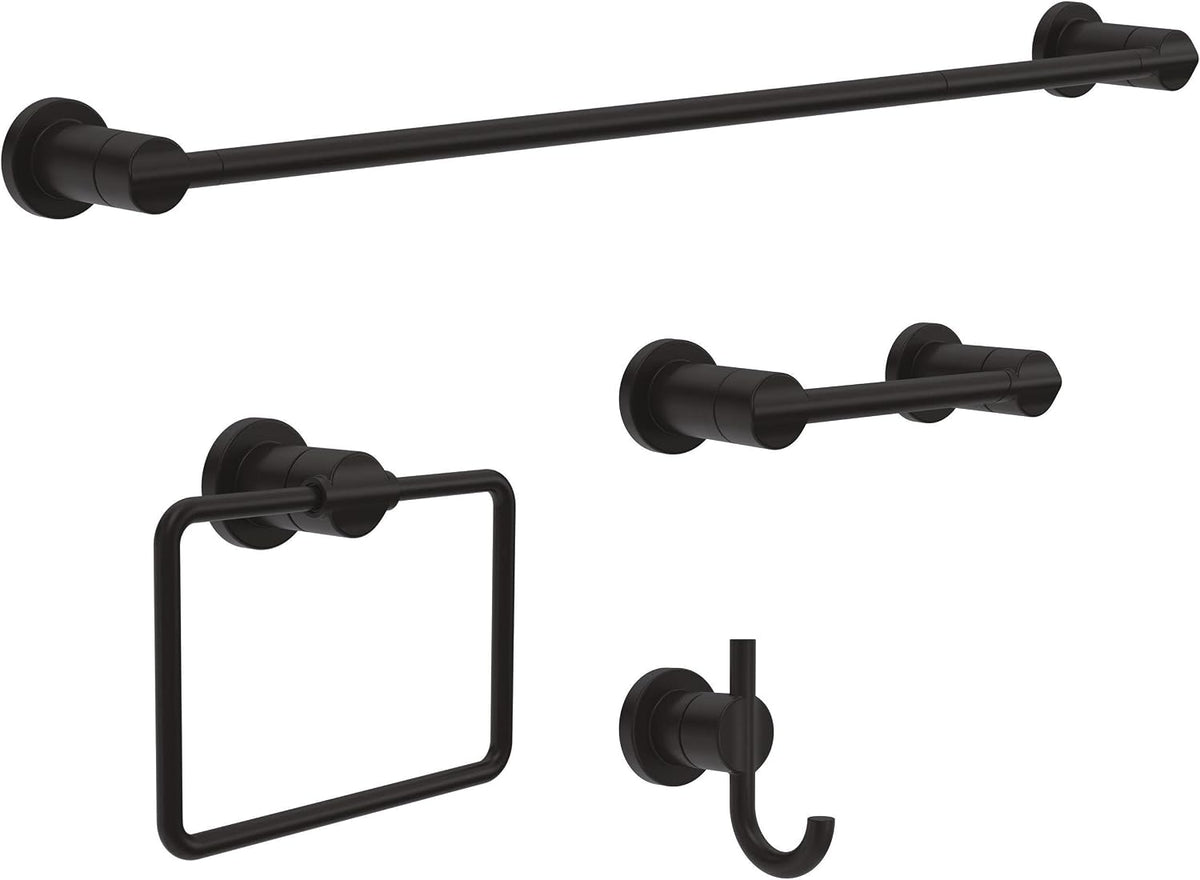 delta 4-piece matte black bathroom set towel rack, main product view