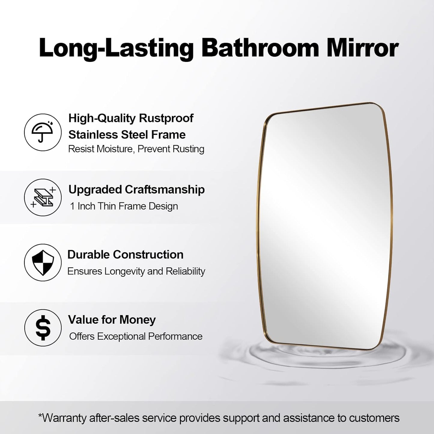 18x48 Full Length Wall Mirror, Brushed Gold Oblong Shaped Body Mirror with Stainless Steel Metal Frame, Rounded Corner Design for Floor and Leaning