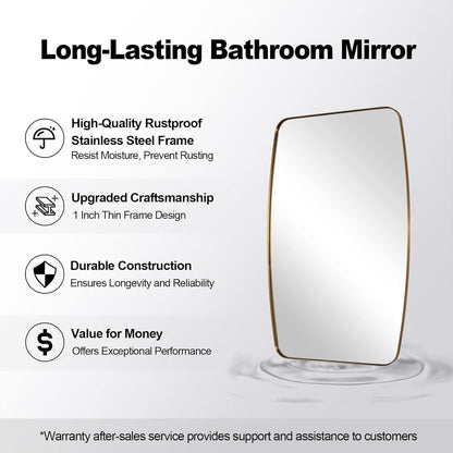 18x48 Full Length Wall Mirror, Brushed Gold Oblong Shaped Body Mirror with Stainless Steel Metal Frame, Rounded Corner Design for Floor and Leaning