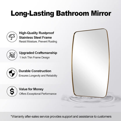 18x48 Full Length Wall Mirror, Brushed Gold Oblong Shaped Body Mirror with Stainless Steel Metal Frame, Rounded Corner Design for Floor and Leaning