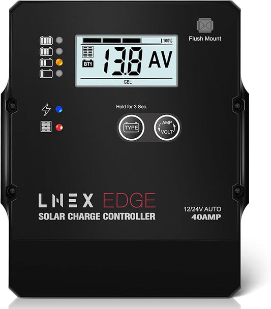 Solar Charge Controller with Flush Mount Design, 6 Stage Charging with LCD by LNEX