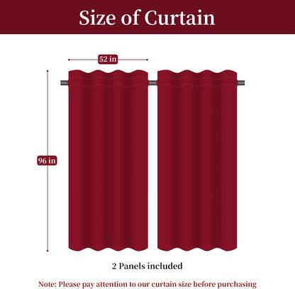 Loom and Mill Luxury Red Damask Curtains for Bedroom, 2 Panels, 52"W x 96"L | Textured Lined Jacquard Curtain Panels with Tiebacks, Window Curtain for Living Room Banquet Christmas Decoration, Rod Pocket