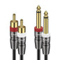 J&D Dual 1/4 inch TS to Dual RCA Cable, Heavy Duty 1/4 Male to RCA Male Adapter by JDTech