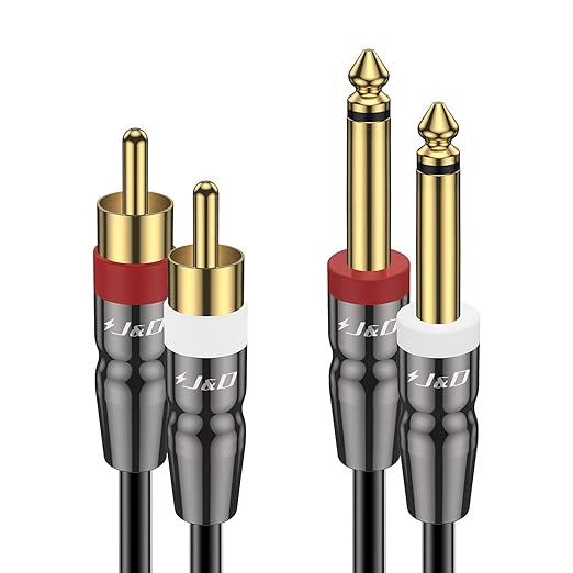 J&D Dual 1/4 inch TS to RCA Cable, 9 feet, Heavy Duty Audio Interconnect by JDTech
