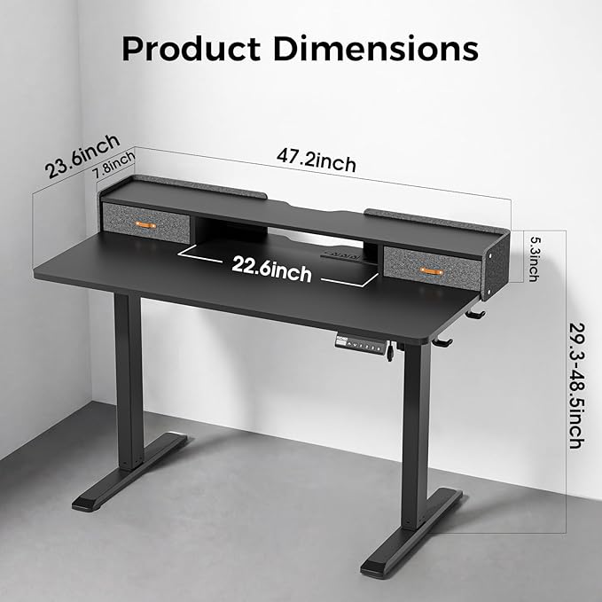 Electric Standing Desk with Drawers, 48 Inch Height Adjustable Desk with Power - Image 2