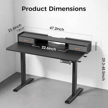 Electric Standing Desk with Drawers, 48 Inch Height Adjustable Desk with Power - Image 2