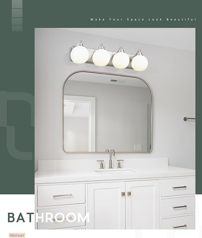 METWET Bathroom Light Fixtures, 4 Light Brushed Nickel Vanity Light, 26 Inch - Image 6