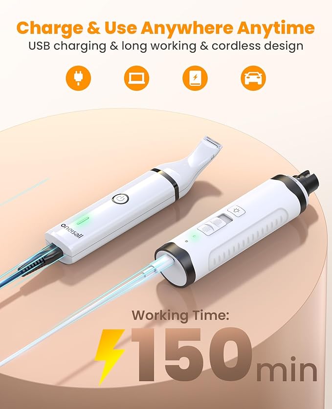 oneisall Dog Nail Grinder and Paw Trimmer Kit 3 in 1 Quiet Rechargeable - Image 8