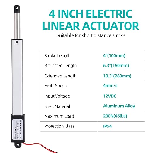 NORJIN 12V 4" Stroke Mini Electric Linear Actuator, Speed 4mm/s, Linear Motion - Image 2