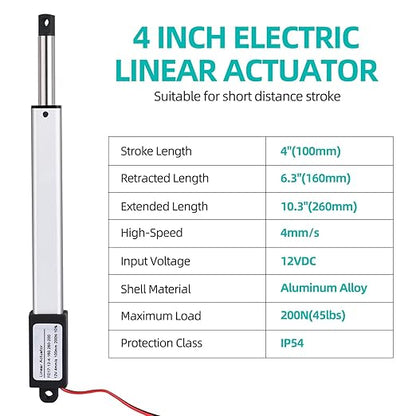 NORJIN 12V 4" Stroke Mini Electric Linear Actuator, Speed 4mm/s, Linear Motion - Image 2