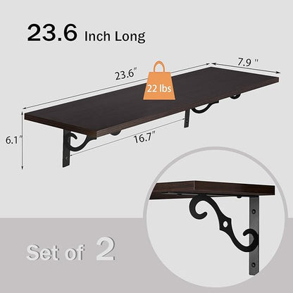 DINZI LVJ Long Wall Shelves, 23.6" Large Floating Shelves Set of 2, Farmhouse - Image 3