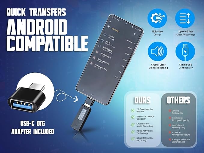 USB Audio Note Device 288-Hour Storage | Hands-Free Audio Capture | Extended - Image 8