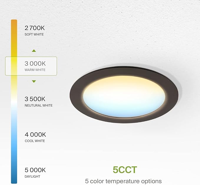 ASD 1 Pack LED Recessed Lighting 6 Inch 15W, 5 CCT 2700K-5000K CRI90+, IC Rated - Image 6