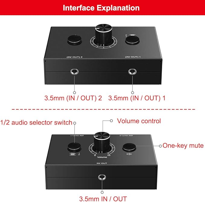 Audio Switcher 3.5mm Audio Selector Splitter Box Mini 2-in-1-Out Audio Sharing - Image 2