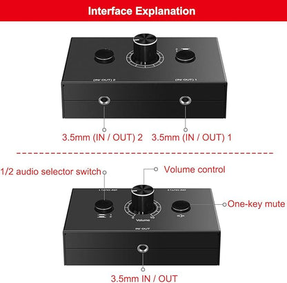 Audio Switcher 3.5mm Audio Selector Splitter Box Mini 2-in-1-Out Audio Sharing - Image 2