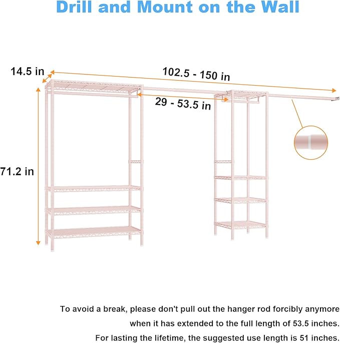 Ulif E11 Heavy-Duty Garment Rack, Metal Freestanding Clothes Rack and Closet - Image 7