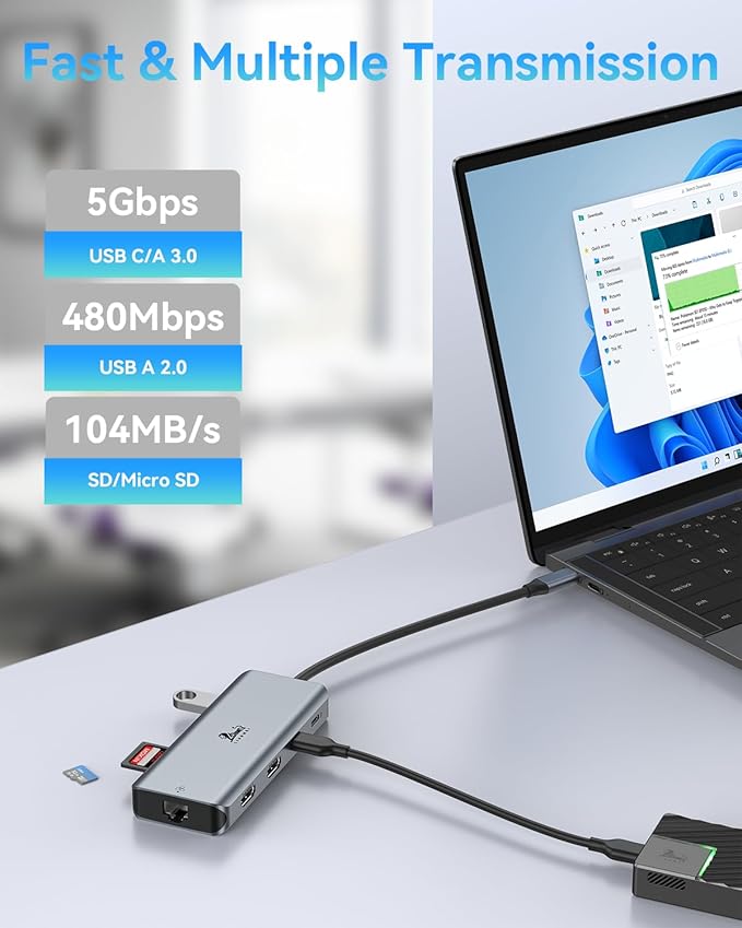 LIONWEI 9 in 1 Laptop Docking Station, Dual HDMI, 100W PD, USB C 3.0, USB C Hub - Image 6