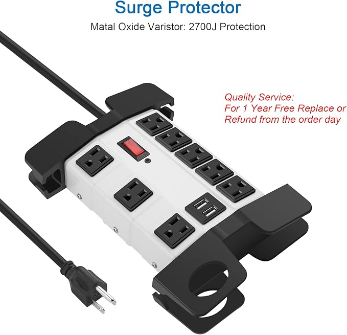 Heavy Duty Power Strip with USB, Workshop 8 Outlet Surge Protector 2700 Joules - Image 4