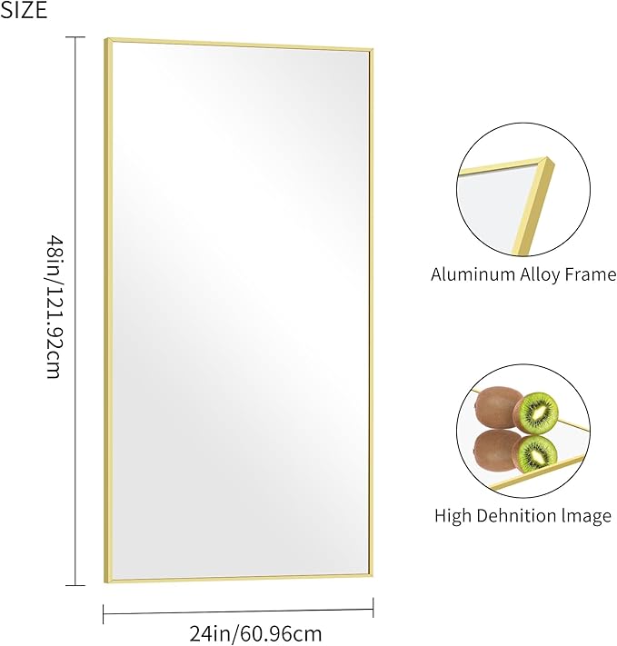 48x24In Gold Bathroom Mirror for Wall, Brushed Gold Rectangle Mirrors - Image 4