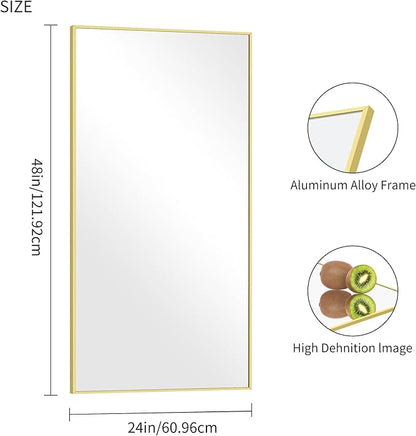 48x24In Gold Bathroom Mirror for Wall, Brushed Gold Rectangle Mirrors - Image 4