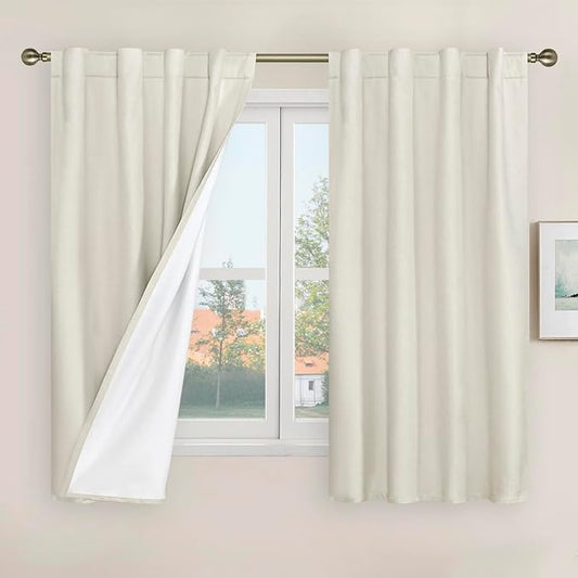LAMIT 100% Blackout Short Linen Curtains, 48 Inch Length Linen Textured Thermal by LAMIT