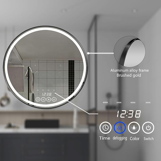 28 Inch Wall-Mounted Round Bathroom Mirror - Image 5