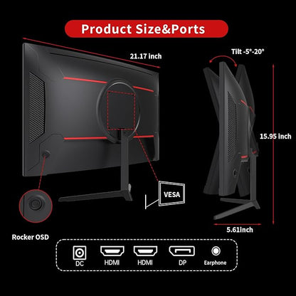 KTC 24 Inch 1500R Curved Gaming Monitor, 180Hz 1ms FHD 1080p VA Monitor - Image 4