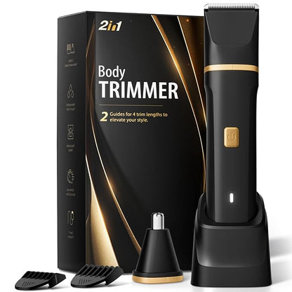 Electric Body Trimmer for Men, IPX7 Waterproof Groin and Pubic Hair Shaver by Risina