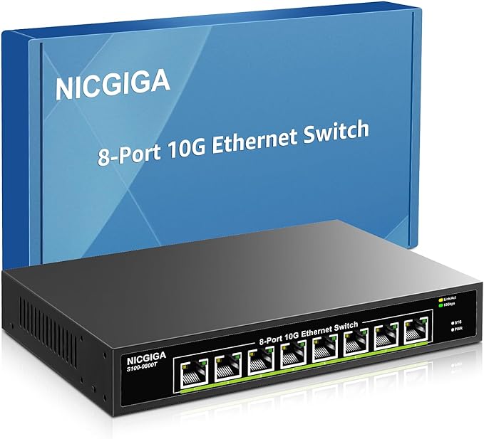 8 Port 10G Ethernet Switch Unmanaged, by NICGIGA