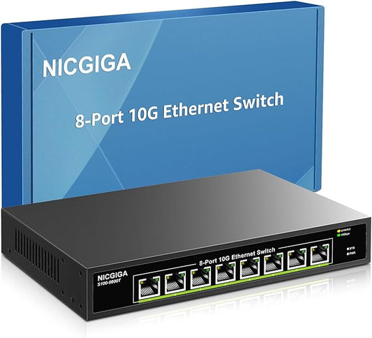 8 Port 10G Ethernet Switch Unmanaged, by NICGIGA