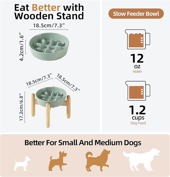 Ceramic 1.2 Cup Dog Raised Slow Feeder Set, Elevated Bowl - Image 2