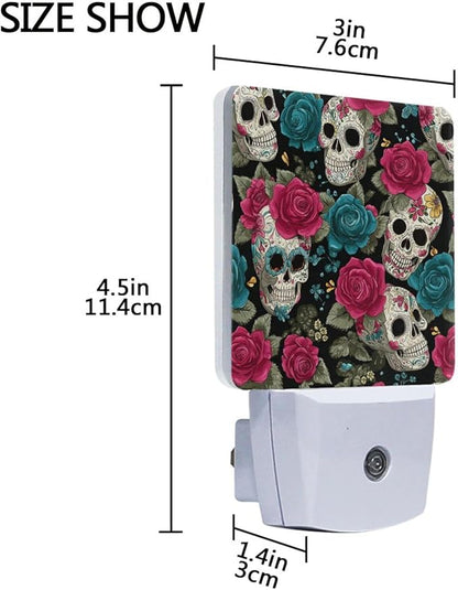 Pigsaly Led Night Light Halloween Sugar Skulls Pink Blue Roses Night Light Plug - Image 3