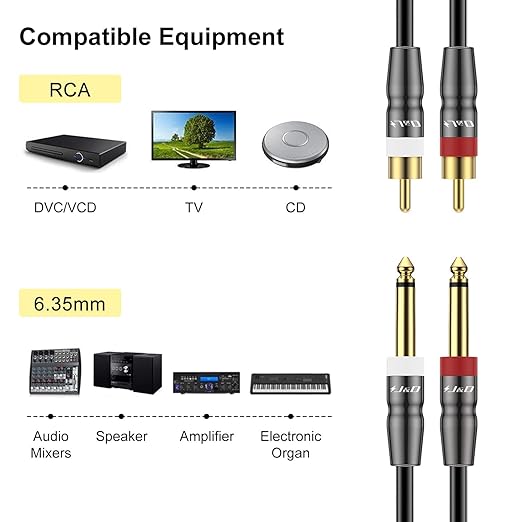 J&D Dual 1/4 inch TS to Dual RCA Cable, Heavy Duty 1/4 Male to RCA Male Adapter - Image 3