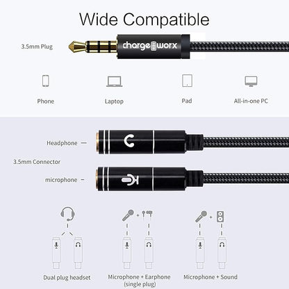 ChargeWorx 3.5mm Mic and Headphone Jack Splitter, Y-Splitter Adapter - Image 8