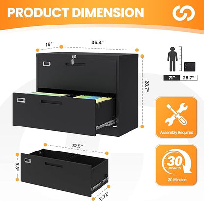 2 Drawer File Cabinets for Home Office, Metal Filing Cabinet - Image 3