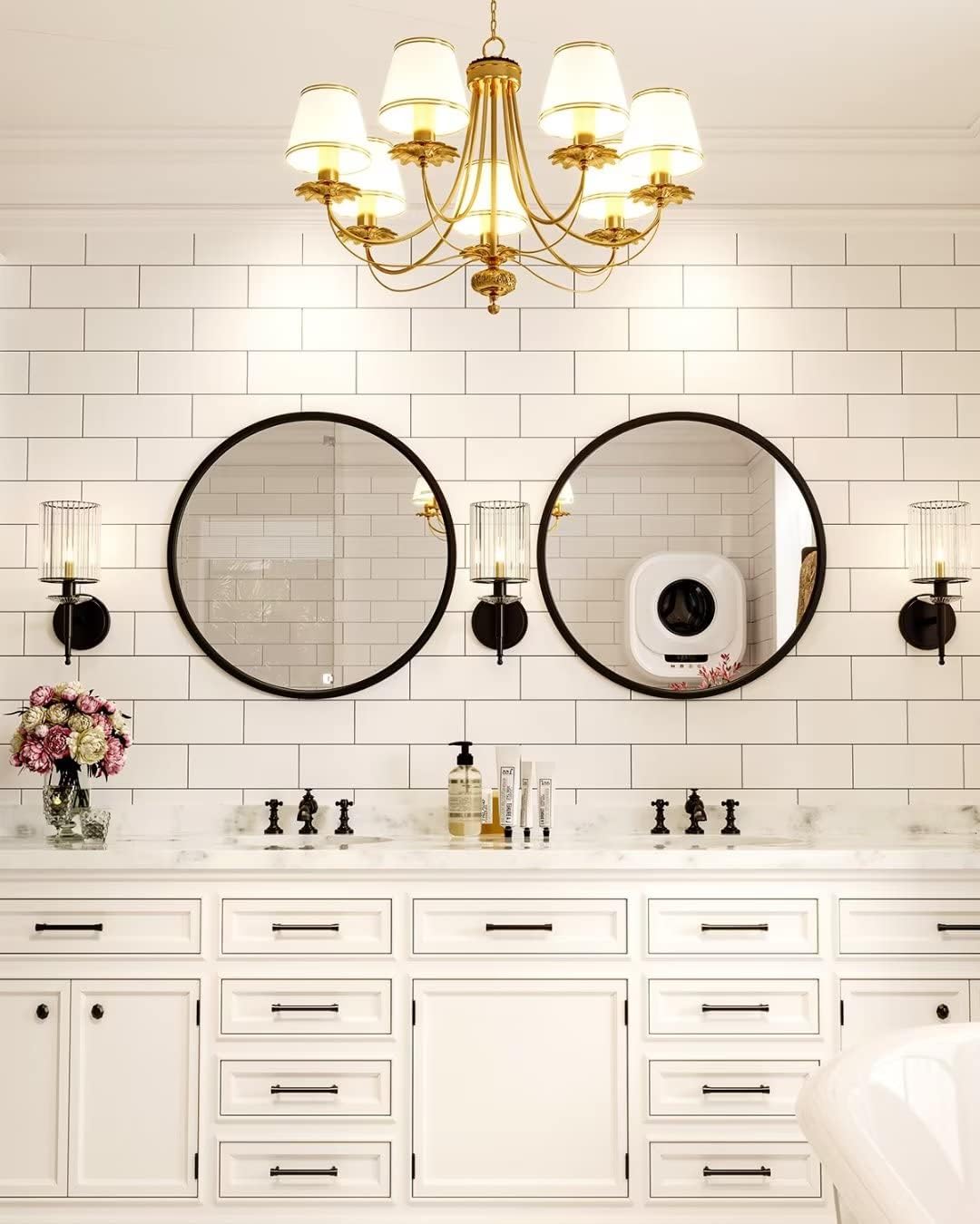 Growsun 28'' Black Round Mirror for Bathroom, Circle Bathroom Mirror for Wall, Entryway Living Room with Metal Frame for Home Decor