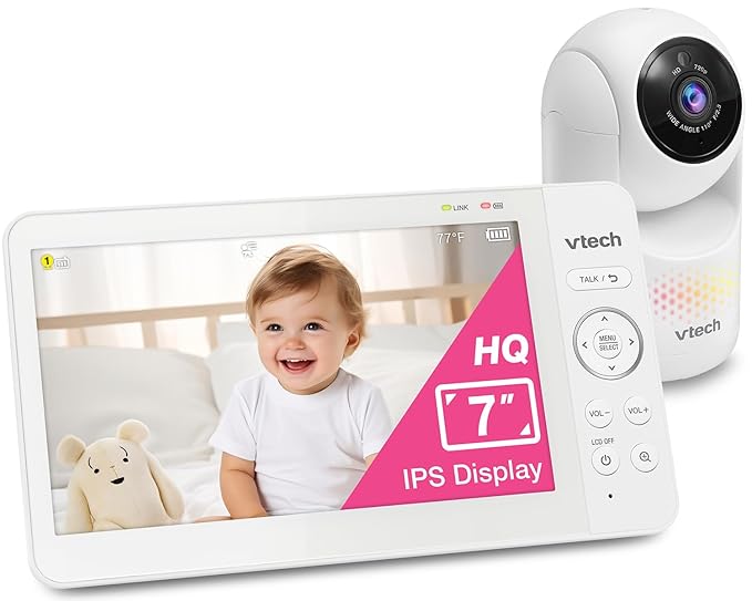VTech 7" Baby Monitor with IPS Screen, Pan Tilt Zoom Camera, No WiFi Video Baby by VTechBabyMonitors