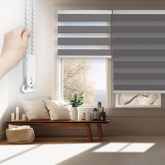 FOIRESOFT Standard Custom Blackout Zebra Roller Blinds Dual Layer Privacy Shade by Foiresoft