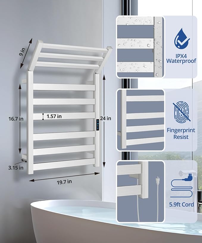 WiFi Heated Towel Rack Wall Mounted, Electric Towel Warmer - Image 3