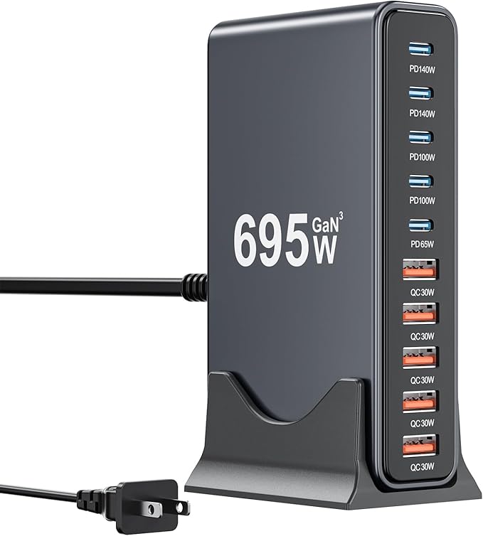 695W USB C Charger Block, 10-Port USB C Charging Station GaN IV Travel by SMSASOEO