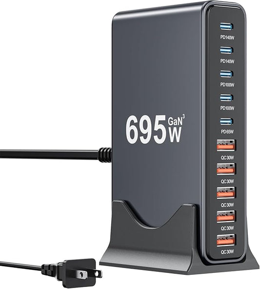 695W USB C Charger Block, 10-Port USB C Charging Station GaN IV Travel by SMSASOEO