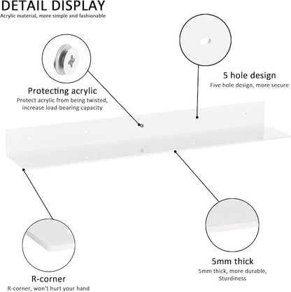 30 Inch White Floating Shelves for Wall Décor, Acrylic Storage Wall Shelf Holder - Image 4